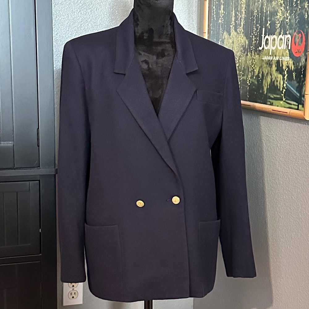 Talbots Petite Navy 100% Wool Blazer Size 12 Career Preppy USA Minimalist